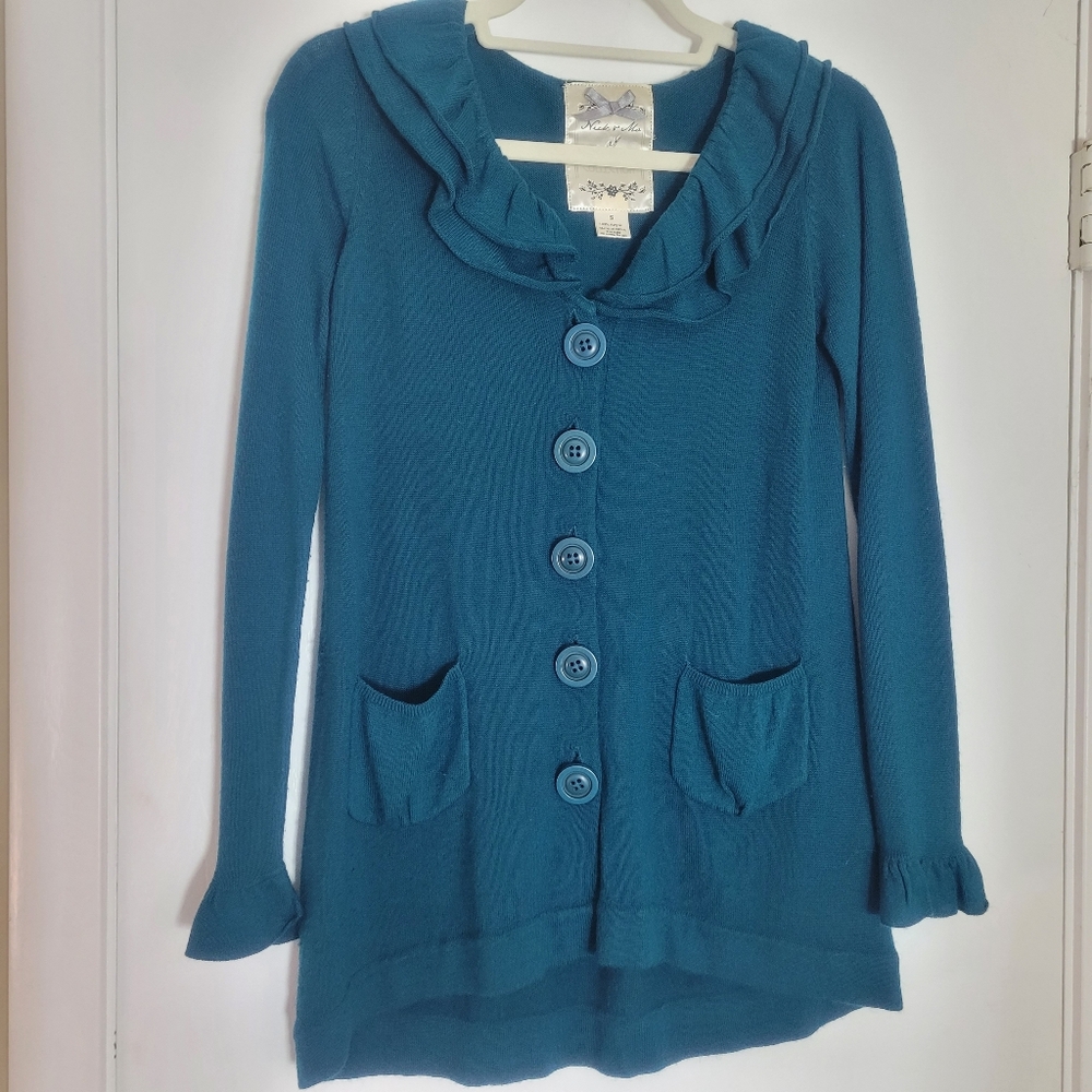 Nick & Mo Ruffle Cardigan – Women's Size Small – With Pockets